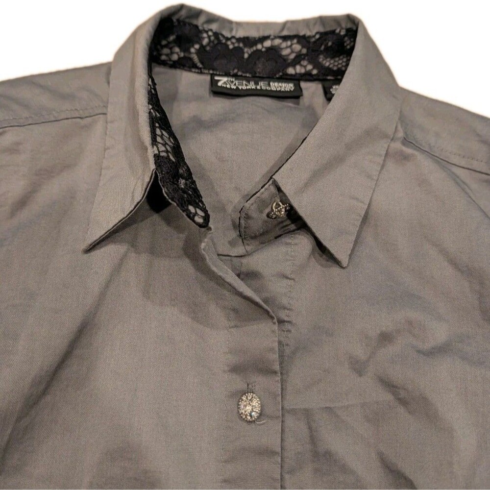Gray Button Shirt Petite XS Sparkle Business Casual New York & Co